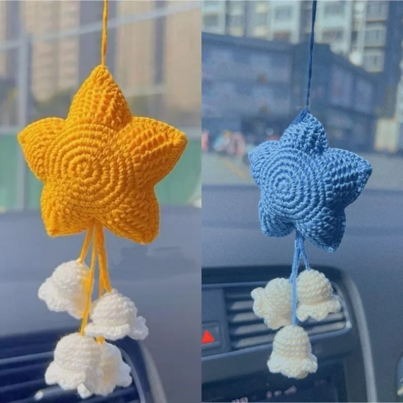 

Car Interior Decoration Pendant Cute Hand-woven Star Lily of The Valley Auto Rearview Mirror Pendant for Car Accessories Woman