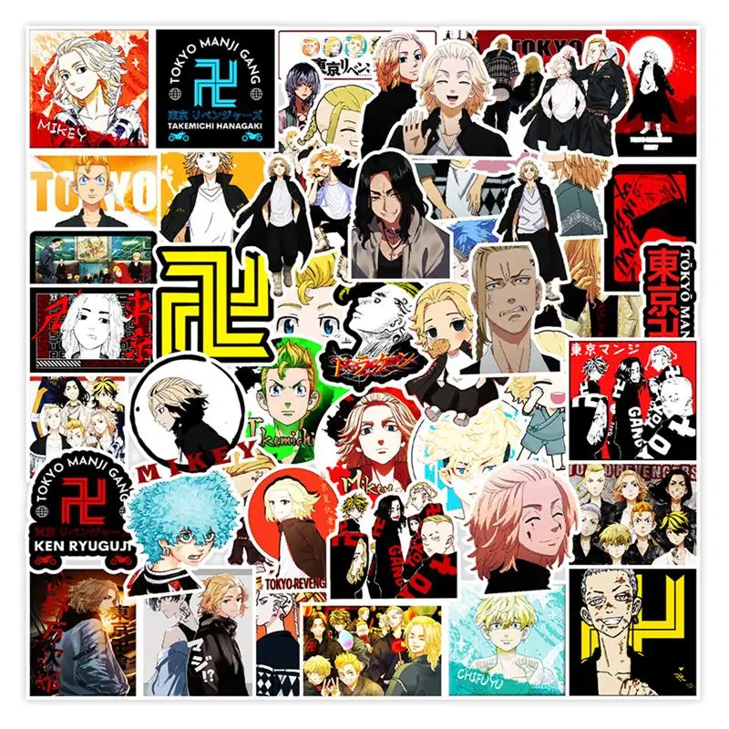 

50Pcs Anime Tokyo Revengers Cartoon Stickers Waterproof PVC Decorative Stickers For Laptop Luggage Skateboard Guitar Kids Toy