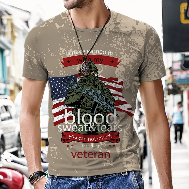 

Luxury Men's T-shirts American Military Pattern O Neck Tracksuit Summer 3D Printed Tops 2022 New Sportswear Hip-hop Street Funny