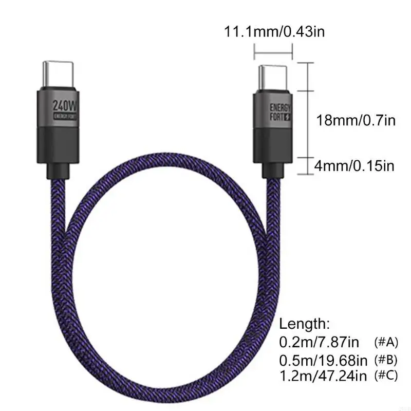 Фото 20CB FAST 240W Зарядный кабель подачи питания, линия данных с двойным типом C PD3.1 48 Мбит / с. №1