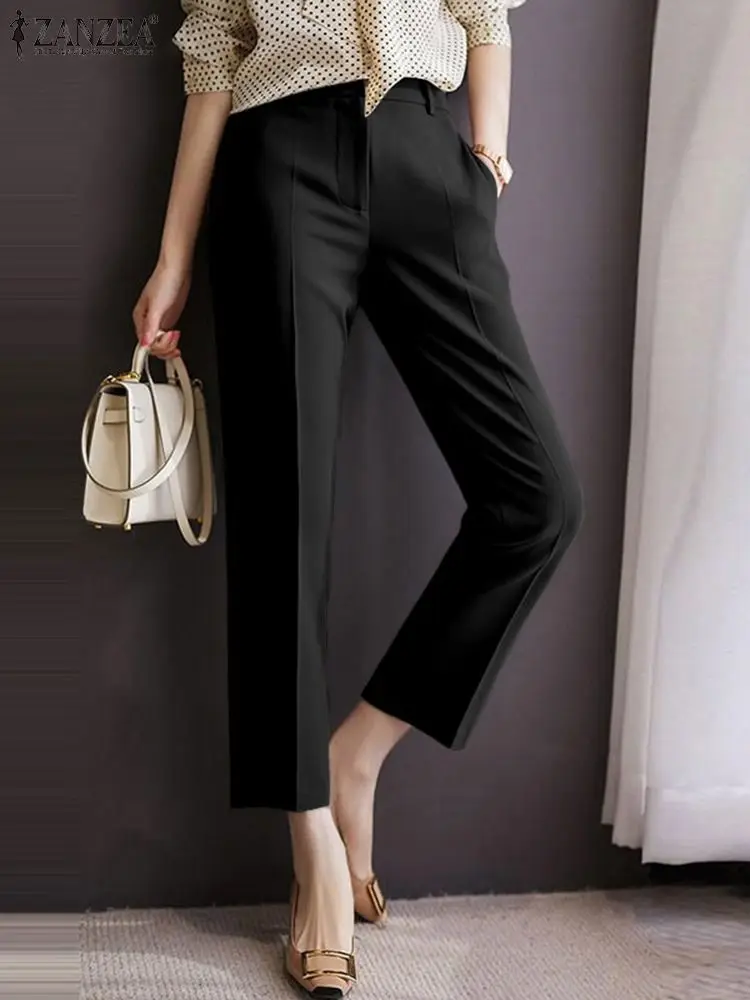 

Stylish Women OL Work Pants Formal Officewear Pant ZANZEA Elegant High Waist Suit Trousers Solid Pantalones Palazzo Oversize