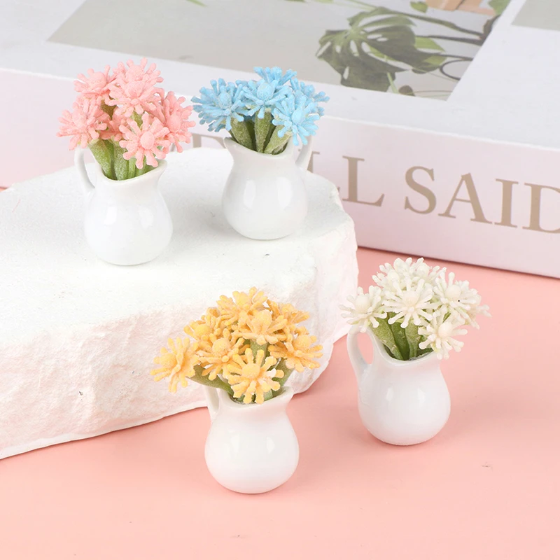 

1:12 Dollhouse Miniature Flower Potted Plant Flower Arrangement in Milk Bottle Model Home Decor Toy Doll House Accessories