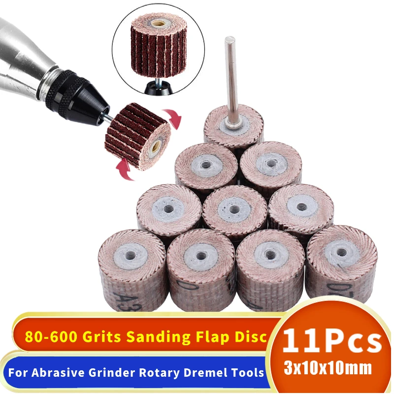 10Pcs Dremel Accessories 80-600 Grit Sanding Flap Disc Grinding Wheels Brush Sand Rotary Tool 10 x 10x 3mm |