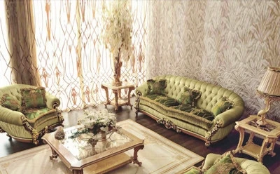 

European style living room sofa luxury villa fabric sofa combination French solid wood carved settee model room furniture