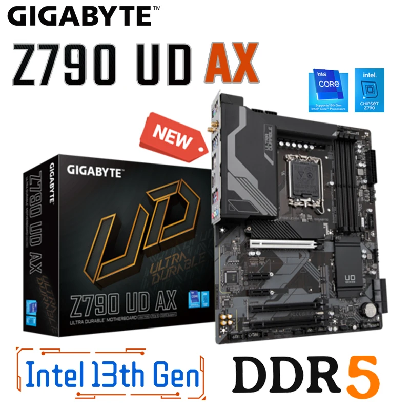 

Материнская плата LGA 1700 Gigabyte Z790 UD AX DDR5 с поддержкой процессора Intel 13-го и 12-го поколения D5 128 ГБ 7600 МГц PCIe 5,0 ATX, материнская плата, Новинка