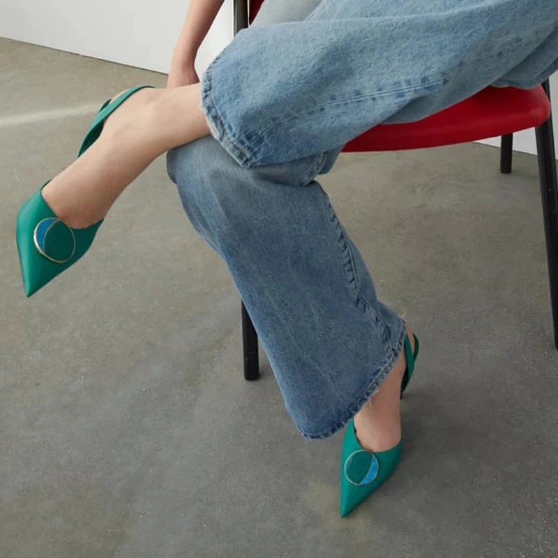 TRAF Green Rhinestone High Heels Women 2022 Slingback Pointe Heels Shoes Woman Pumps Elegant Office Lady Shoes Female Muller