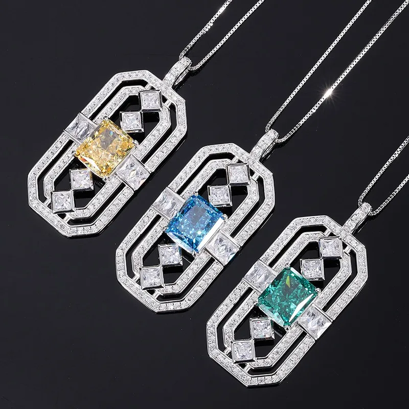 

OANA S925 Whole Body Silver High Carbon Diamond Radiant Cut Retro Square Pendant Necklace Jewelry Free Shipping