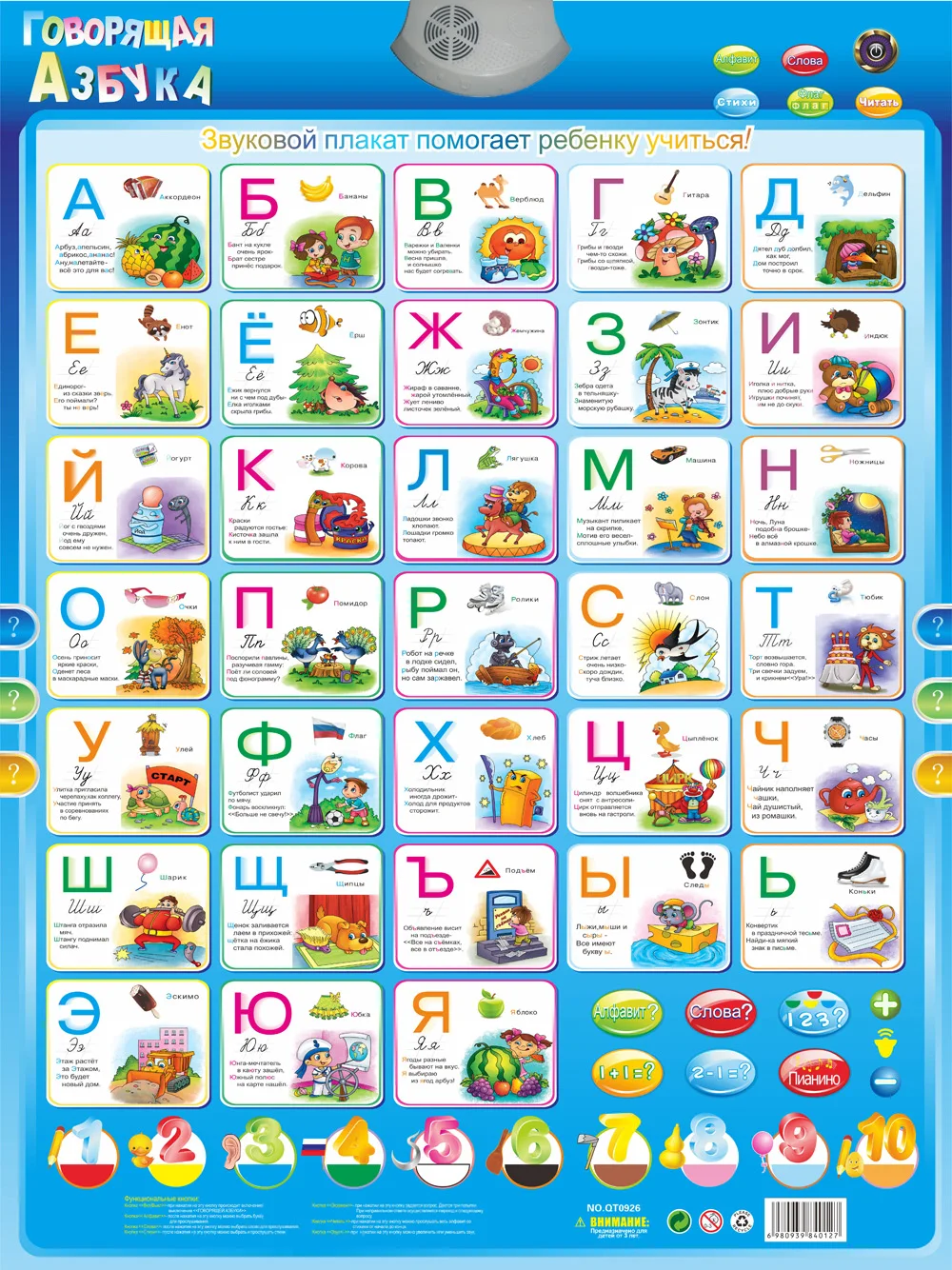 

Russian Alphabet Poster,Electronic Interactive Alphabet Wall Chart,Talking ABC Best Educational Toy for Toddler Preschool Gift