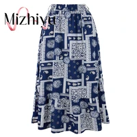 fashion summer womens chiffon skirt retro high waist elastic stitching white and black long floral a line bohemian skirt