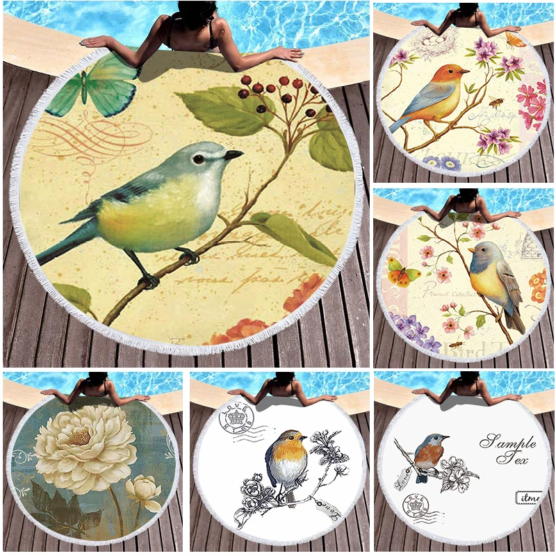 

Floral Animal Print Beach Towel Microfiber Hair Towel Bath Towels for Adults Travel Outdoor Swimming Towel Round Beach Towels