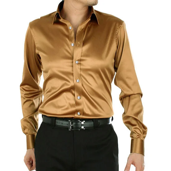 Purple Silk Luxury Dress Shirt Men Spring Summer Long Sleeve Smooth Satin Shirts Mens Busienss Casual Club Party Chemise Homme