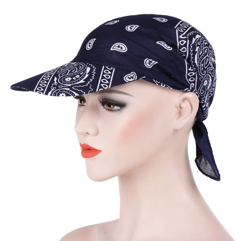 

Women Floral Bandana Headscarf Tie Knot Sun Summer Hat Candy Colors Adjustable Cotton Beach Cap Turban Square Visor Scarf Hat