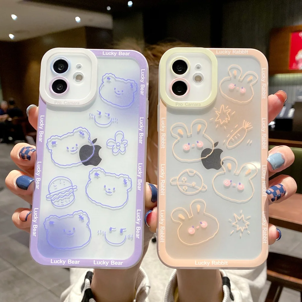 

Cartoon bear doodle Case For IPhone 11 Case Soft Shell For IPhone 13 11 12 Pro XR 7 8 Plus X XS Max 12 13 Mini Fundas Back Cover