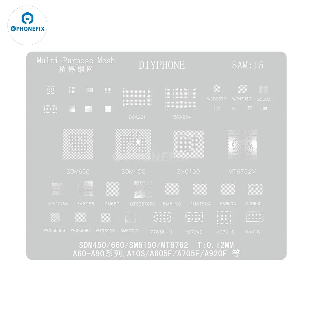 PHONEFIX Универсальный трафарет для реболлинга BGA SAM1 к SAM18 оловянная стальная сетка