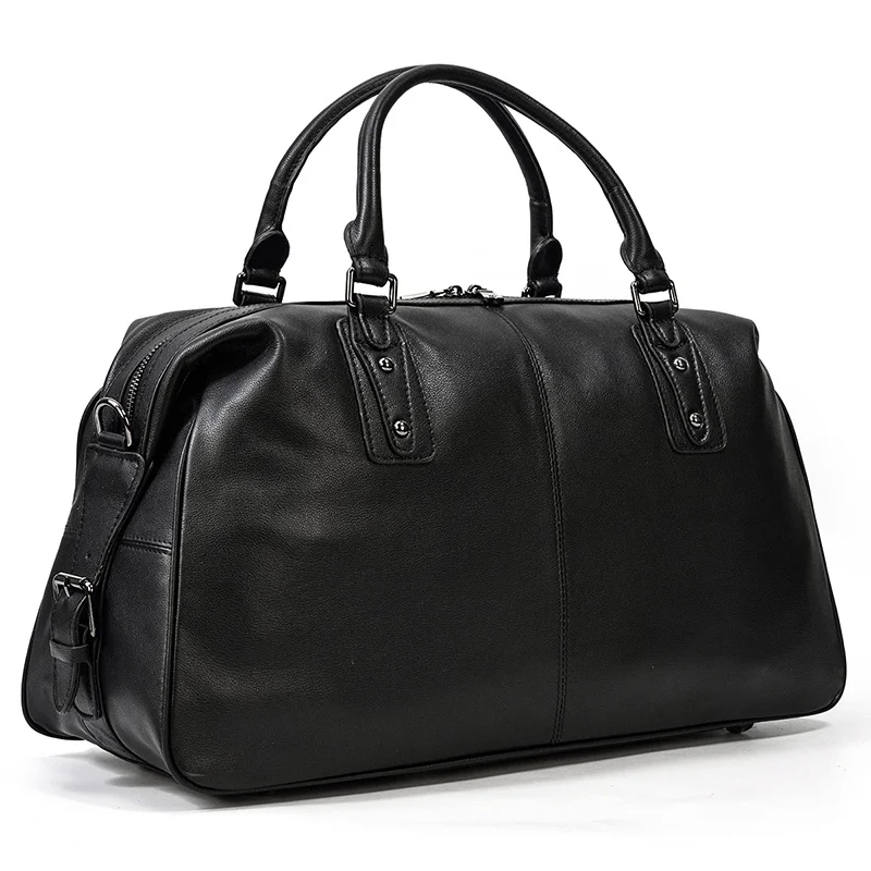 New Design Leather Travel Bag Soft Cowskin Duffle Bag Black Travel Duffle bag Weekend Bag of men women luggage bag 50 cm