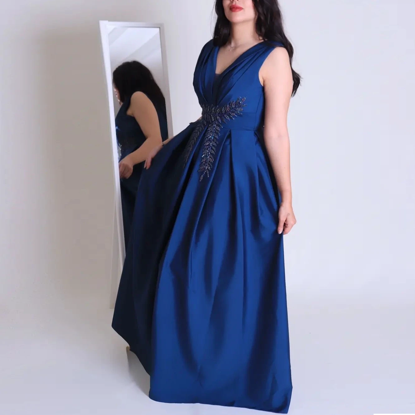 

ROSELLA A-line V-neck Floor Length Sleeveless Women Formal Occasion Evening Dress Beadings Zipper Up Fashion Prom Gown New 2023