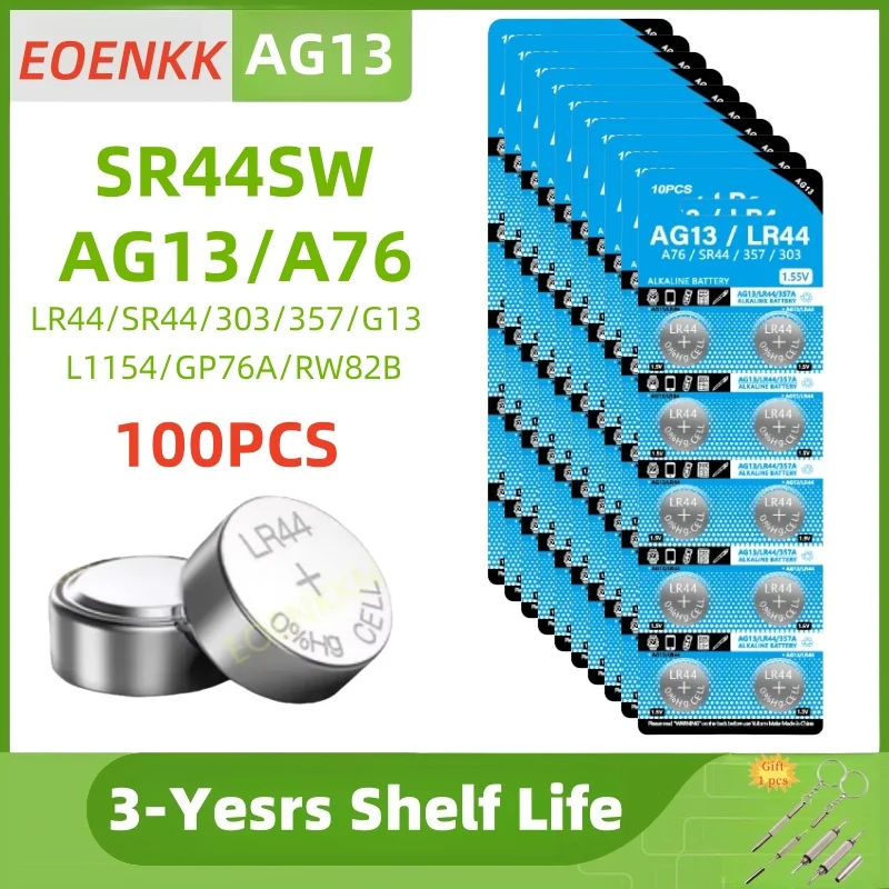 100 шт. LR44 батарейки AG13 батарейка-таблетка 1 5 В 357 SR44 LR1154 батарейки-таблетки L1154