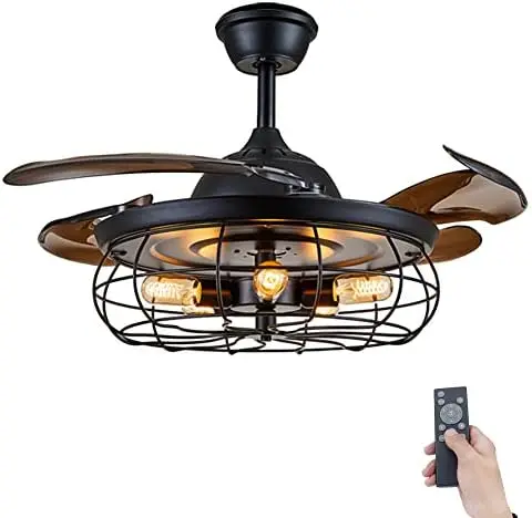 

42" Ceiling Fan with Light,Fandelier, Industrial Retractable Ceiling Fans With Remote Controller Retro Style For Living Room