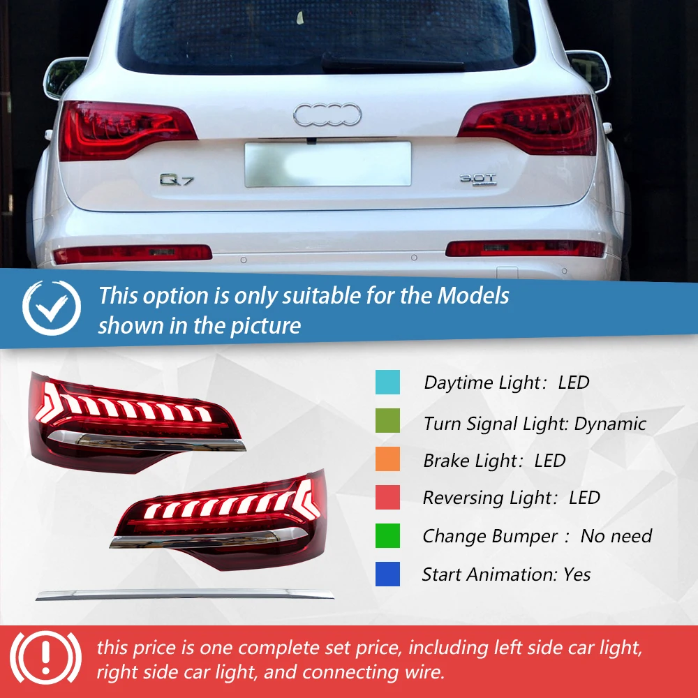 

Автомобильные задние фонари для Audi Q7 2006-2015, обновленный стиль, стиль, светодиодный светильник в сборе через стример, аксессуары для указателей поворота