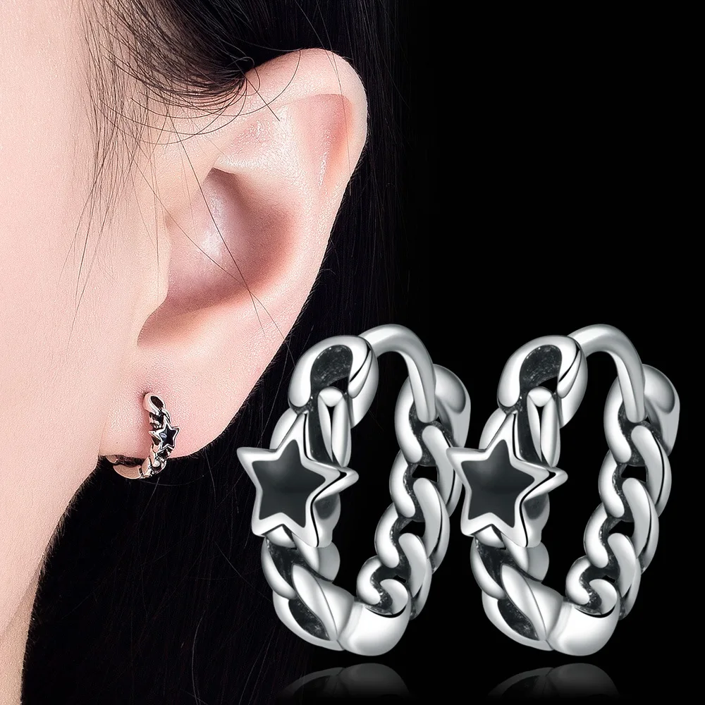 

2023 New Summer Black Enamel Hollow Star Hoop Earrings For Women Girl Luxury Trendy Party Jewelry Friend Gift серьги женские