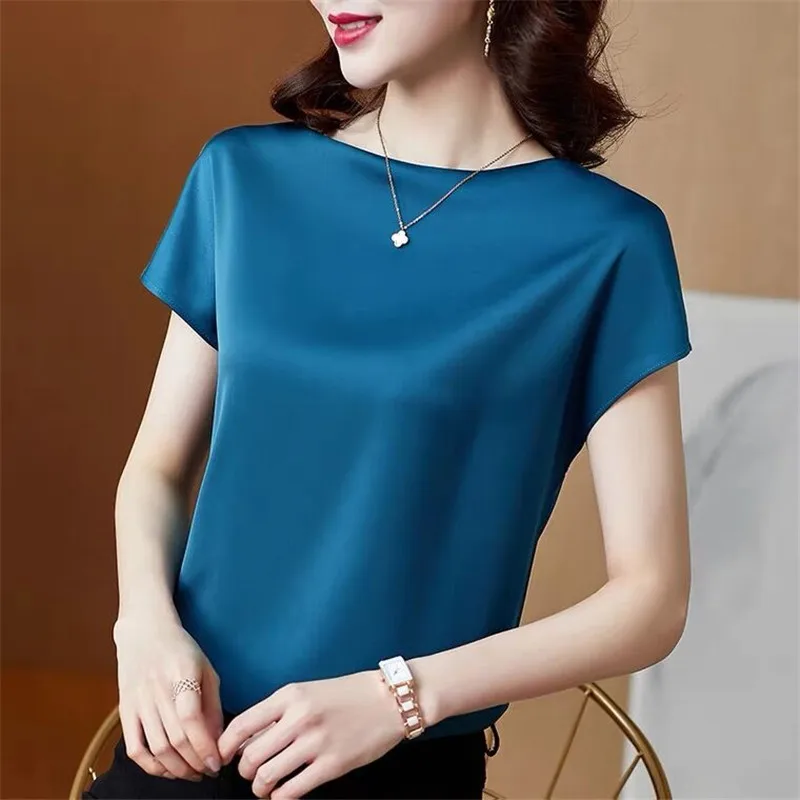 

2022 Summer Korean Fashion Silk satin shirts streetwear Vintage Satin Tops for Women elegant Office Lady Acetate satin Shirts