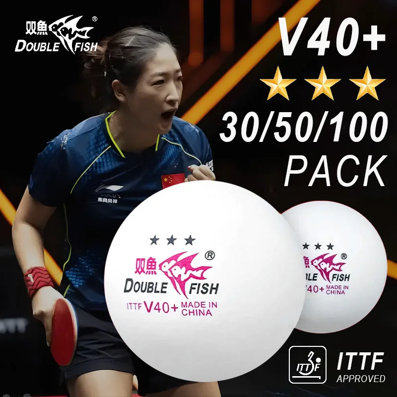 Фото Мячи для настольного тенниса DOUBLE FISH 3 Star V40+ (30/50/100 шт.), одобренные ITTF, белые/оранжевые, из АБС-пластика №2