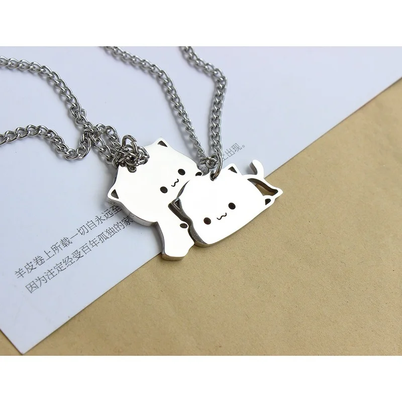 

Kawaii Cat Man Necklace Women Couple Necklaces Woman Fashion Splicing Best Friend Clavicle Chain Silver Color Alloy Naszyjnik