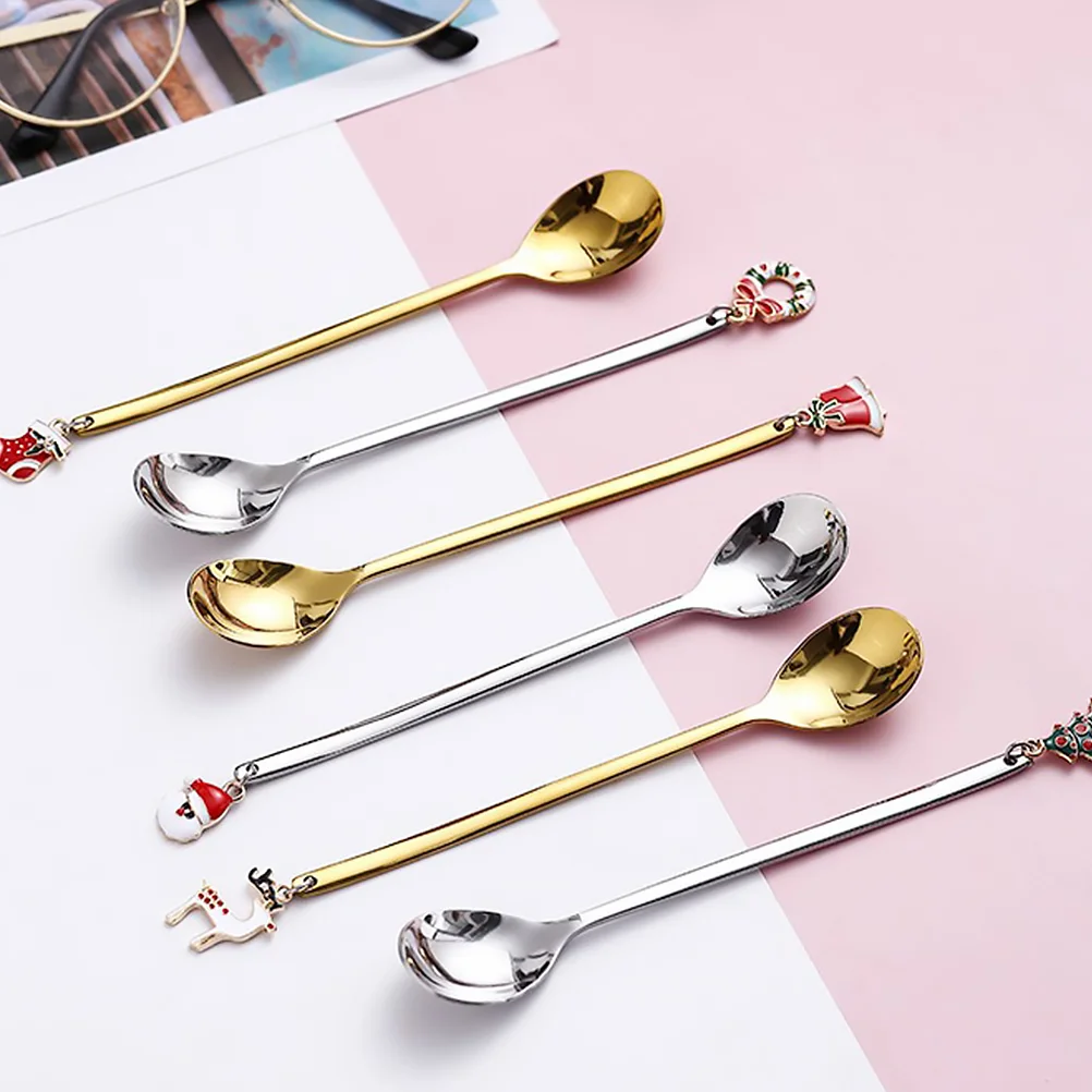 

6 Pcs Christmas Spoon Metal Serving Spoons Mixing Scoop Concentrate Stainless Steel Coffee accessories