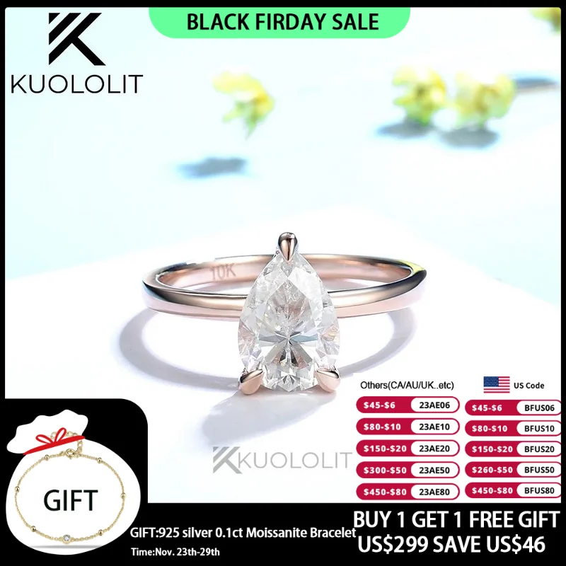 

Куолит 2CT Груша Cut Moissanite кольцо для женщин Soild 18K 14K желтое золото Пасьянс Драгоценности для помолвки Рождественский подарок