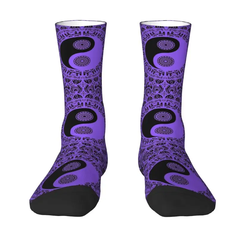 

Purple Yin Yang Mandala Men's Crew Socks Unisex Fun 3D Printed Geometric Flower Dress Socks