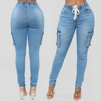 womens jeans streetwear vintage womens casual lace up high waist denim pencil pants summer fashion slim pocket stitching jeans