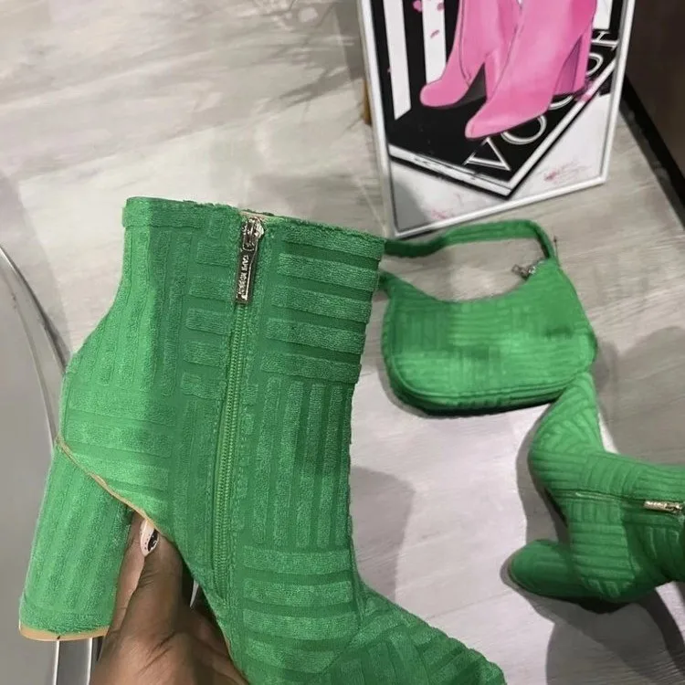 

Green Orange 2023 Winter New Elegant Women Ankle Boots Fashion Thin High Heel Ladies Pointed Toe Side Zippers Ladies Short Boots
