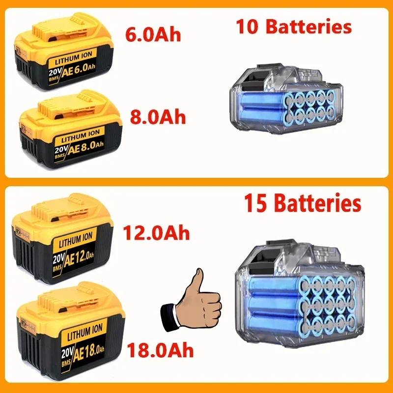 Аккумулятор DCB200 20 В совместимый с электроинструментами dewalt 18 6 Ач/8 Ач/12 Ач