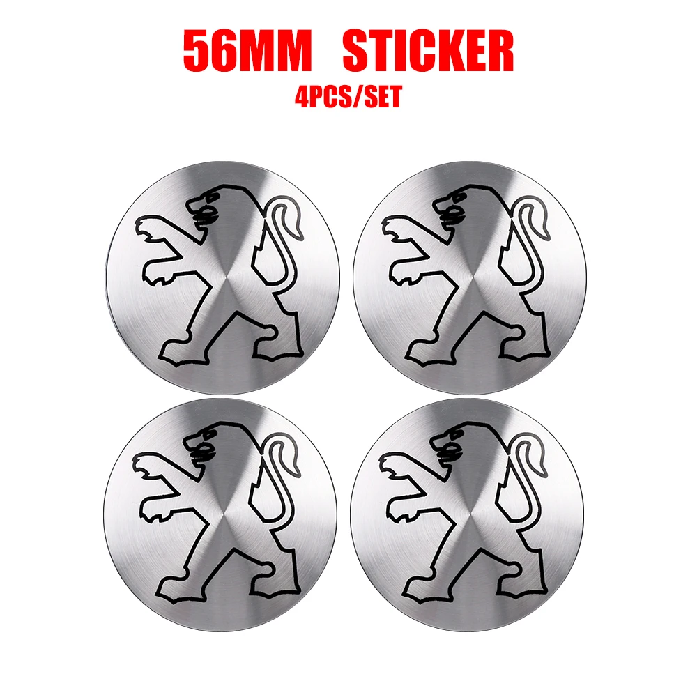 

56 мм автомобильный алюминиевый логотип, центральная крышка ступицы колеса, наклейка для Peugeot 206 508 2008 5008 107 106 205 301 307 308 3008 207 208 407