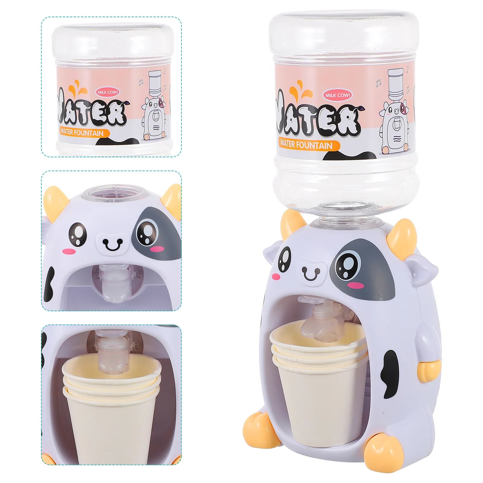 

Water Dispenser Toy Mini Fountain Kids Drinking Cow Play Machine Pretend Kitchen Cooler Cute Drink Kid Cartoon Tiny Desk