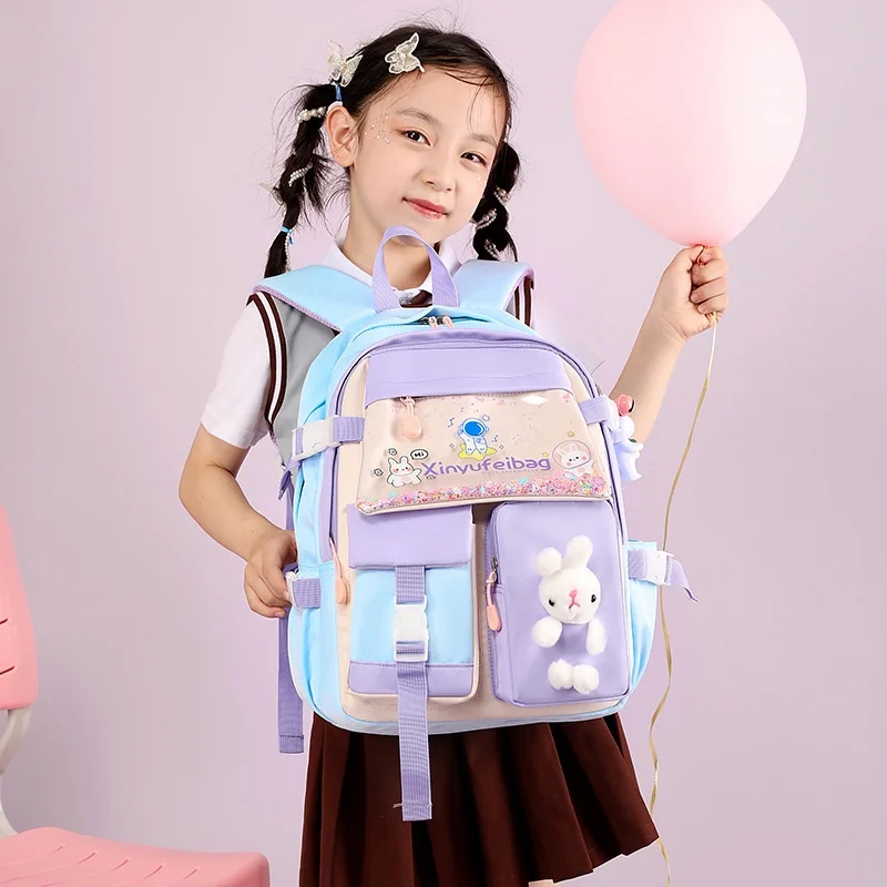 High-capacity Cute Cartoon Rabbit Backpacks for Grade 1-3 Girls Princess Sweet New Children Fashion Trend Quicksand Schoolbags