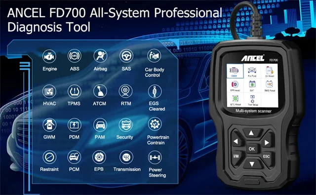 ANCEL FD700 OBD2 сканер полной системы считыватель кодов OBD 2 с двигателем ABS SRS EPB/сброс