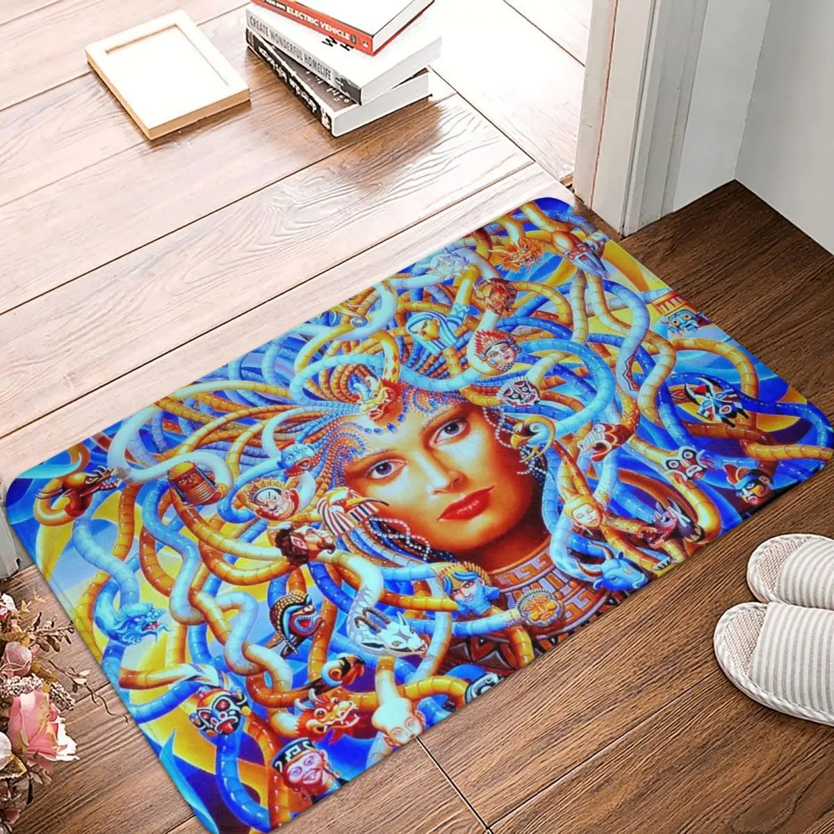 

Medusa Neon Bath Door Mat Greek Mythology Rug Carpet Decor Entrance Living Room Home Kitchen Bathroom Durable Equipment Bathmat