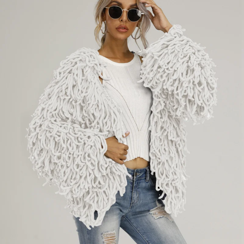 Faux Fur Coat Autumn and Winter New Wool Tassel Sweater Coat Personality Woven European and American Top Women