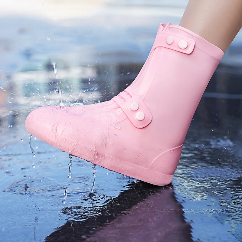 Pink PVC Rain Shoes Covers Men Women Shoe Protection High Top White Shoe Covers Reusable Women's Water Resistant Shoe Foot Cover