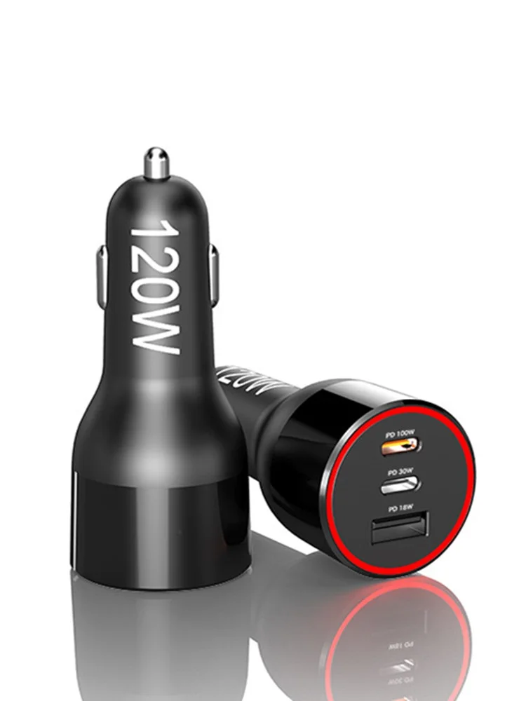 

120W Car Charger 3 Port USB QC3.0 18W Quick Charger PD 100W Fast Charging for IPhone 12 Pro Max IPad MacBook Air Pro Huawei LG