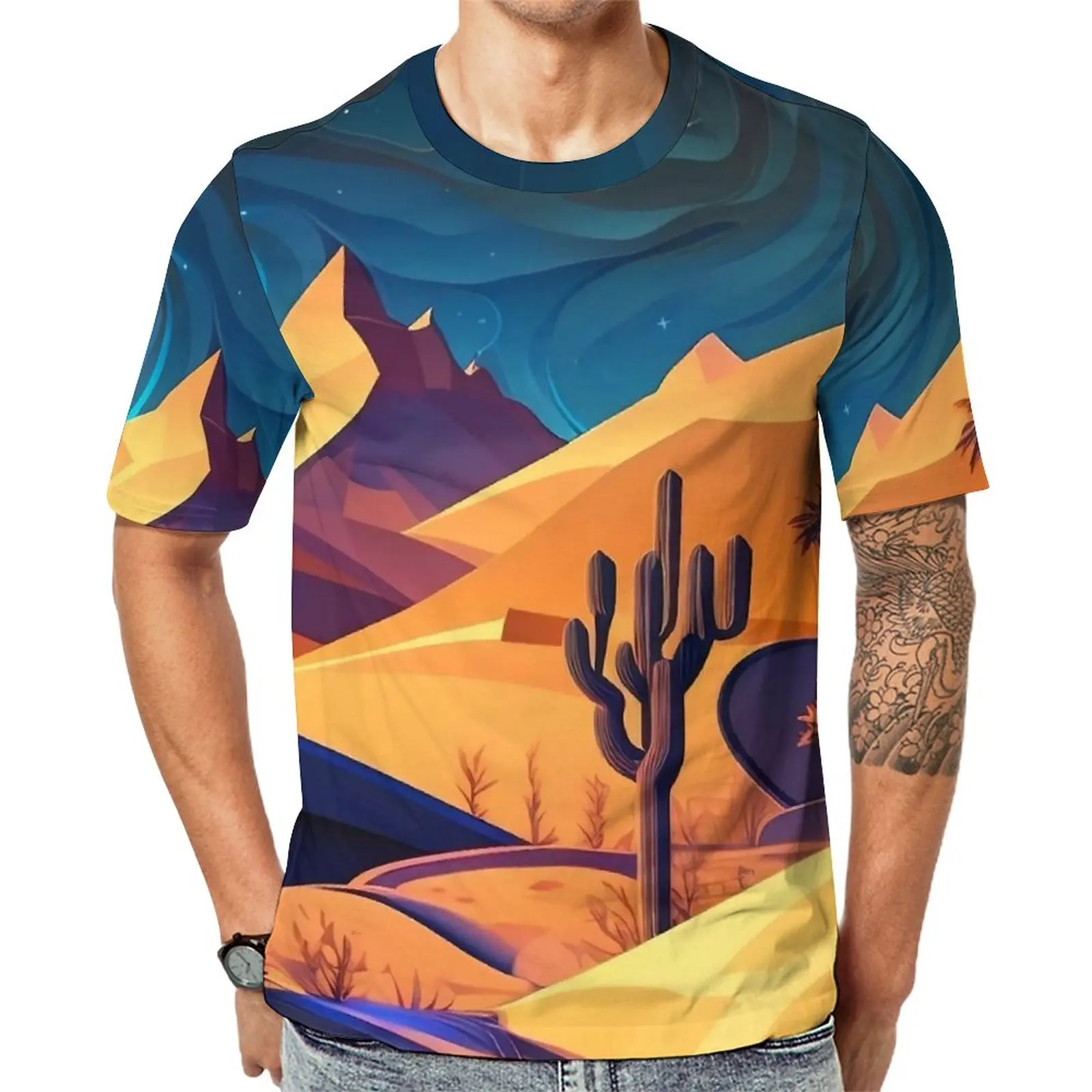 

Desert At Night T-Shirt Abstract Nature Streetwear T-Shirts O Neck Hippie Tee Shirt Beach Man Printed Tees Big Size 5XL 6XL