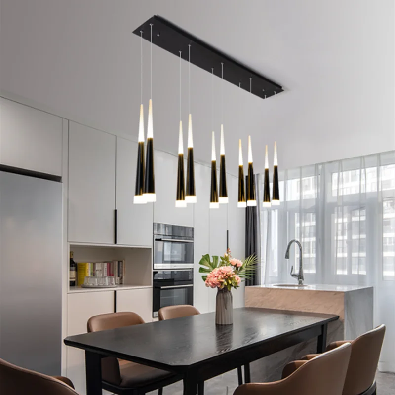 Modern LED Pendant Light Simple Home Living Bedroom Kitchen Island Hanging Light Dining Room Black Interior Lighting Fixture