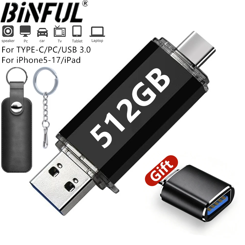 Фото USB-флеш-накопитель OTG 512 ГБ, USB 3.0 Type-C для iPhone, iPad, 128 ГБ, 256 ГБ, флешка для Samsung, Huawei, Xiaomi, Android, ноутбуков, карта памяти №1