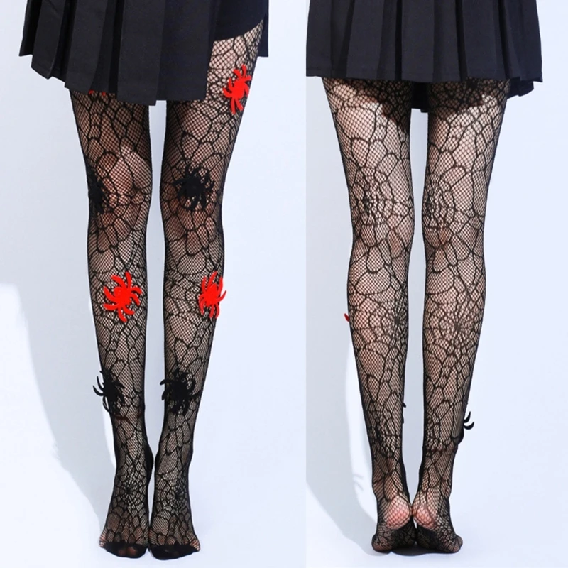 

Halloween Cobweb Pattern Tights Women Black See Through Mesh Pantyhose Clubwear