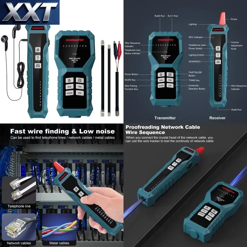 Фото Высококачественный трассоискатель для телефонных кабелей XXT, хит продаж, электронный тестер сетевых проводов, набор для проверки сетевых LAN-кабелей №1