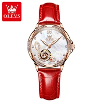 olevs trend ladies automatic mechanical watch fashion note dial rose gold case diamond waterproof leather watch watch for women