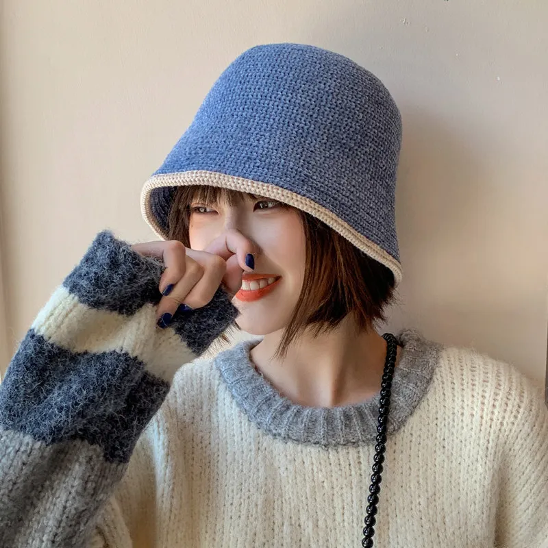 

Winter Knitted Bucket Hat Breathable Colorblock Women's Hip Hop Cap Men Foldable Bob Fisherman Hat Outdoor Travel Gorros Panama