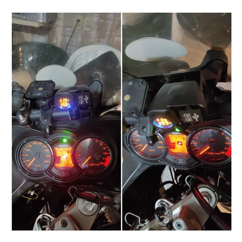 

Зарядное устройство для мотоцикла с цифровым дисплеем QC3.0, быстрое зарядное устройство с двумя USB-портами для телефона, вольтметр, термометр, розетка для зарядного устройства для телефона