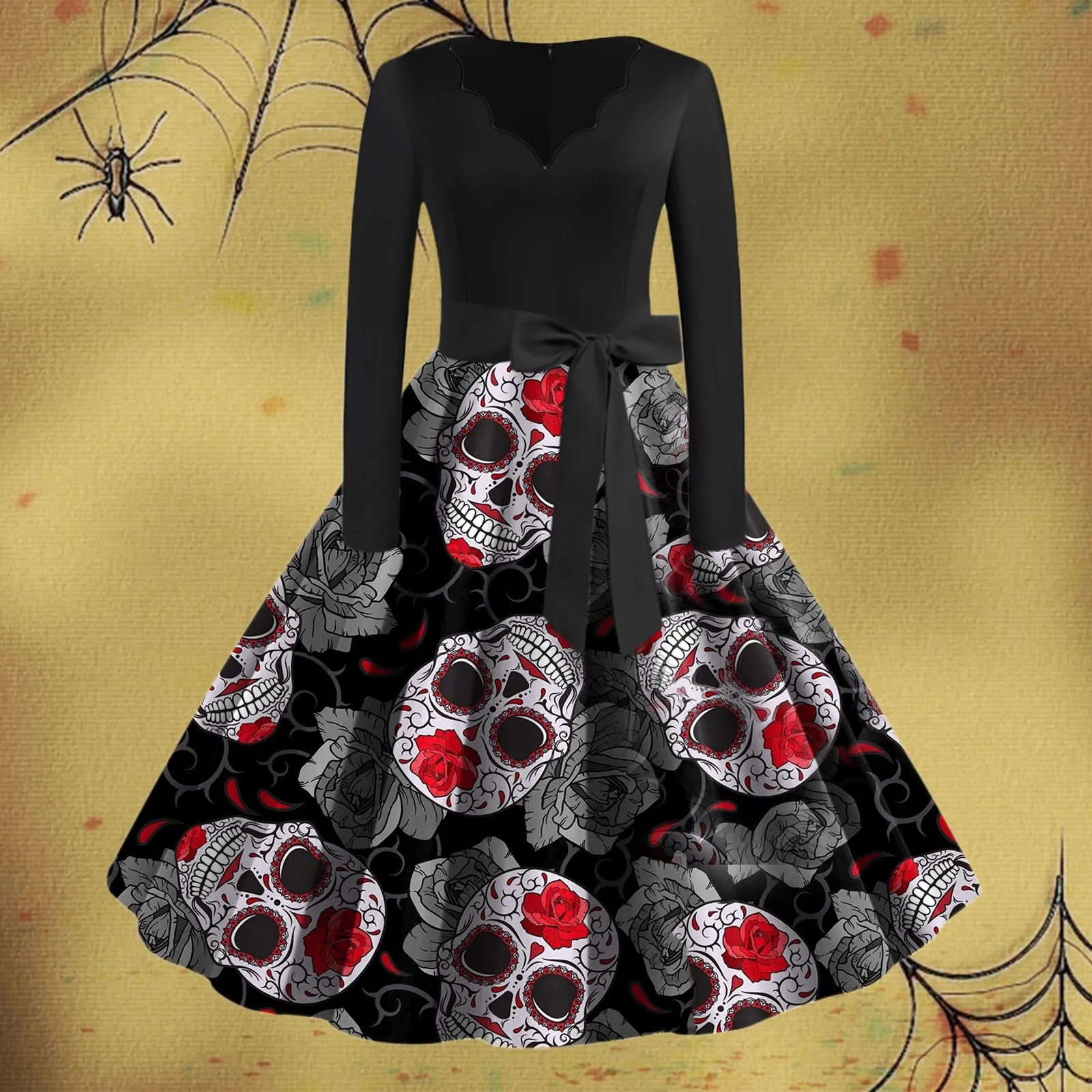 

Женское винтажное платье с длинным рукавом для Хэллоуина 1950s, вечерние платья для выпускного вечера, женские платья без бретелек, женские пл...